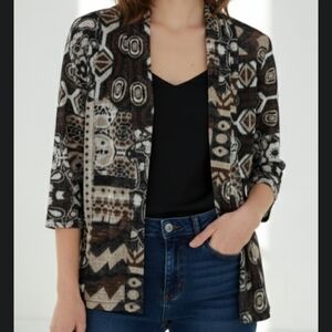 Tan Jay Patterned Open Front Cardigan size medium